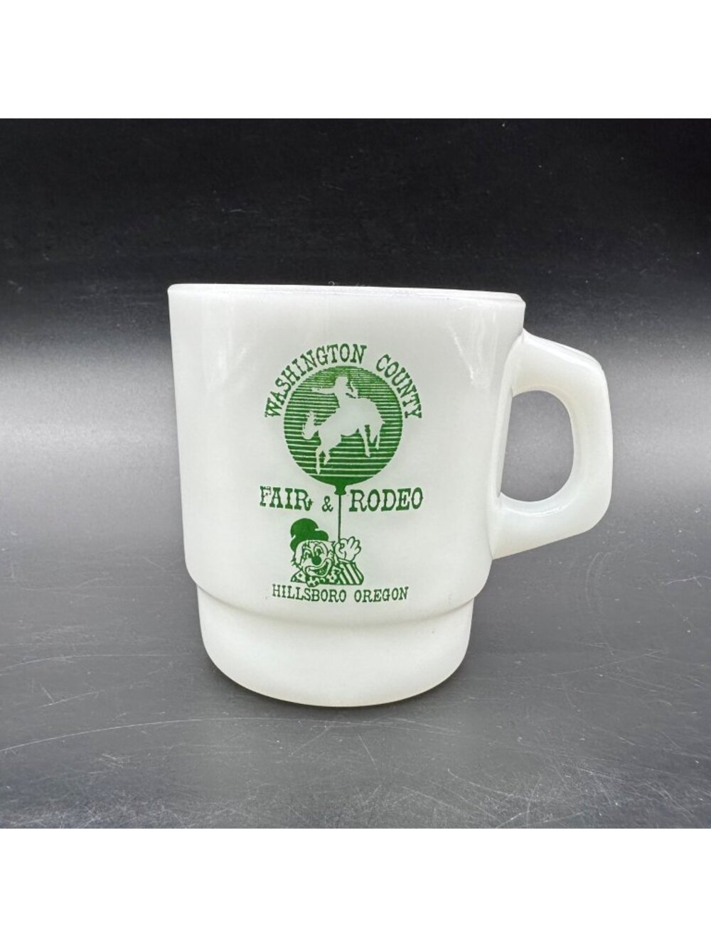 Vtg Milk Glass Mug Washington County Fair Rodeo Hillsboro Oregon Anchor Hocking